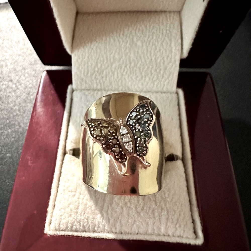 14kt Wide cigar band with diamonds and sapphires absolutely breathtaking.